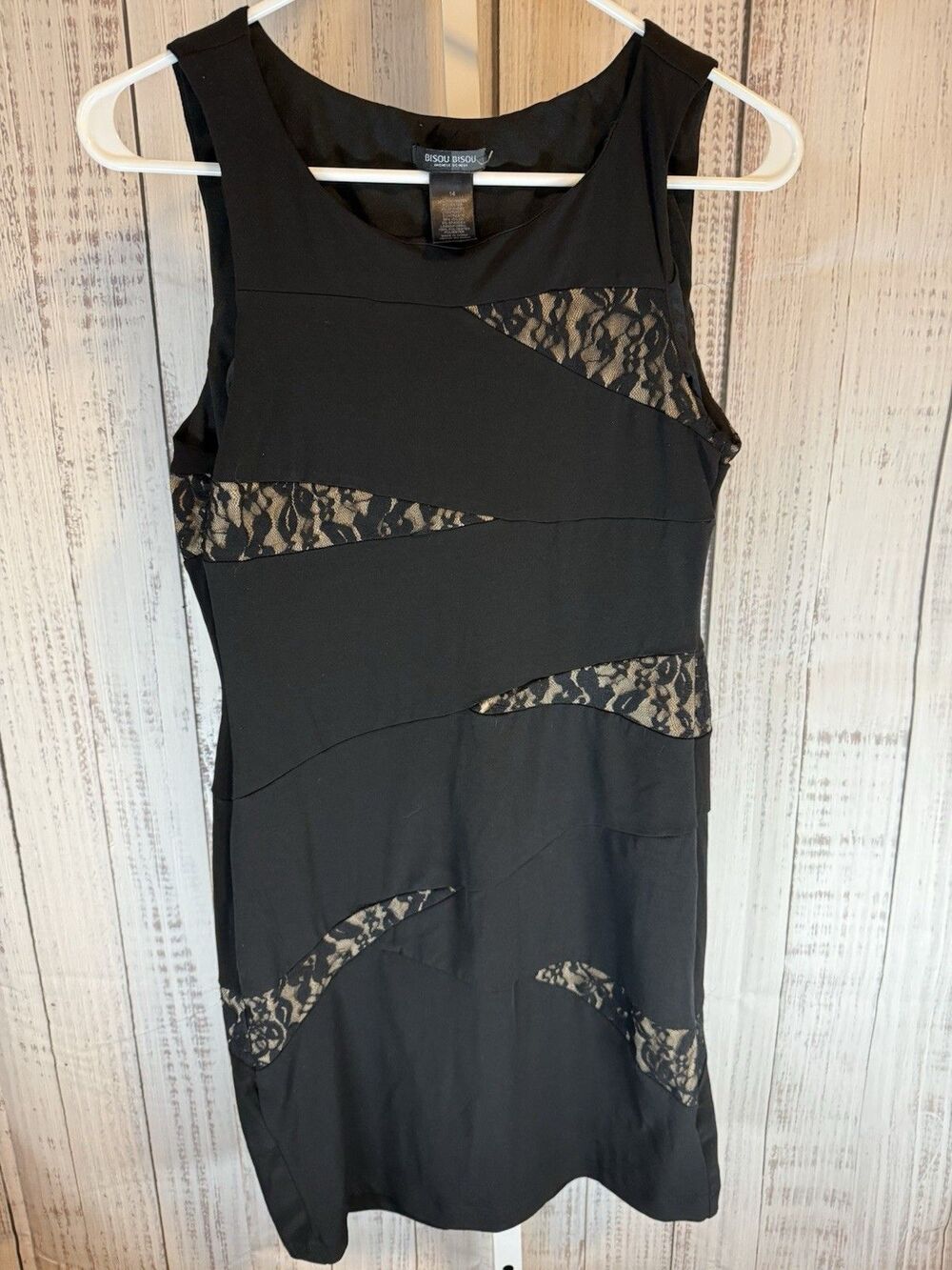 Bisou Bisou Women’s Black Dress Size 14 Sheath Dress Lace Inset